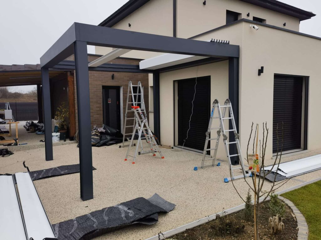 luxury aluminium pergola with LED lighting in Lyon